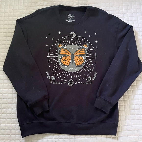 Black hippie butterfly crew neck - Picture 1 of 2